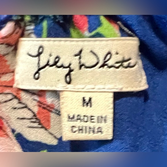 Lily White Women’s Blue Floral One Shoulder Blouse- Size Medium - Picture 3 of 5